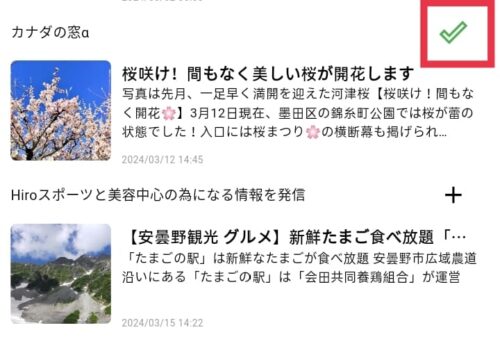 チェックマークがつく